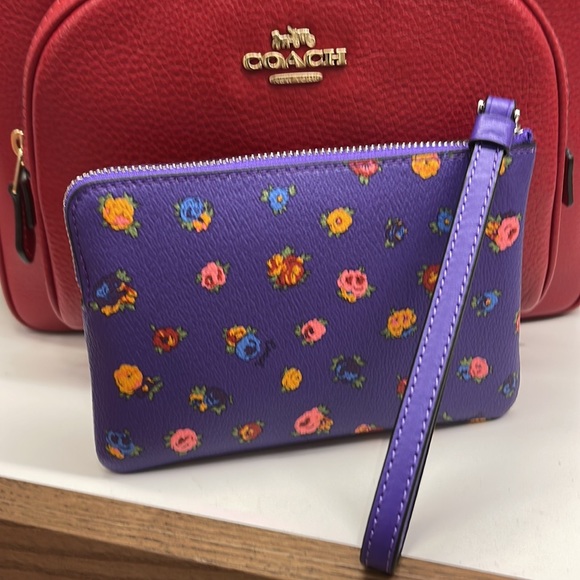 Coach Corner Zip Wristlet With Mini Vintage Rose Print Sport purple multi - Picture 4 of 5
